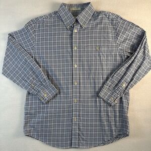 Orvis Signature Collection Shirt Mens L White Blue Black Long Sleeve Plaid